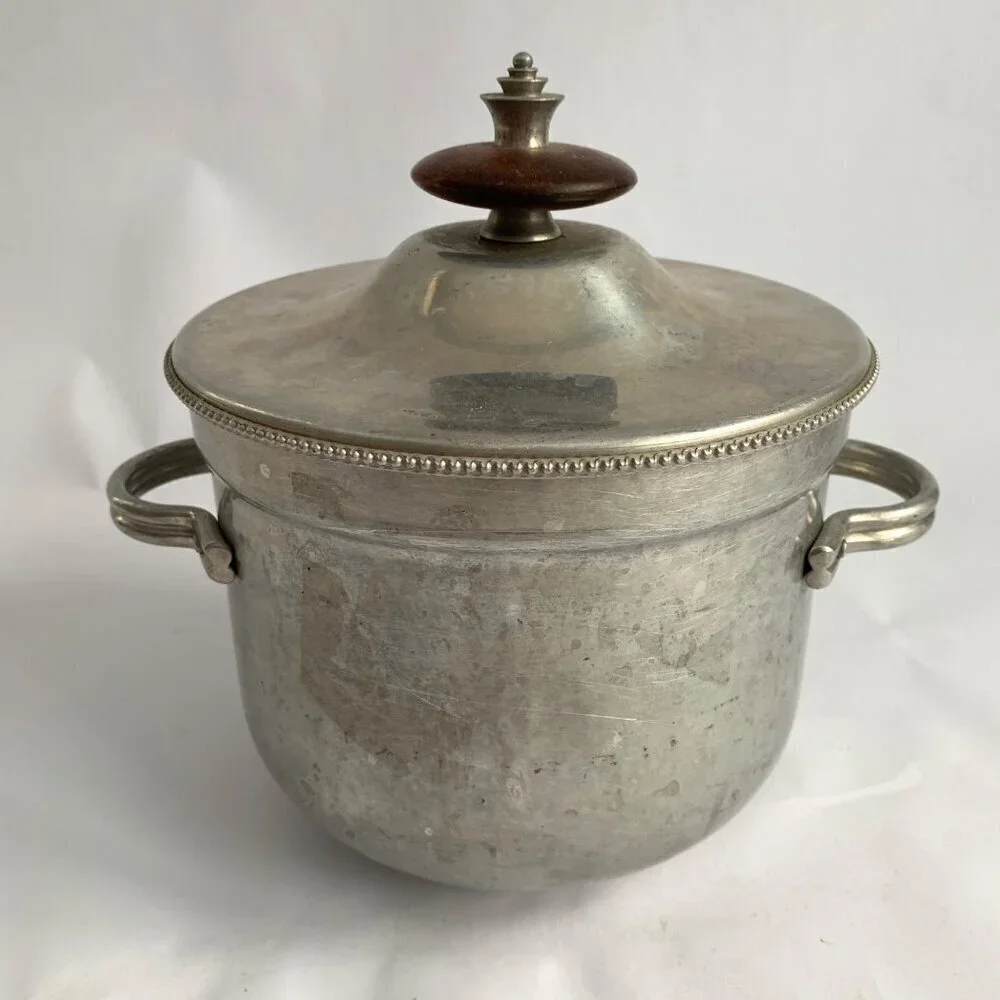 Vintage Buenilum Pyrex Ice Bucket Metal & Wood Handle Glass Lined